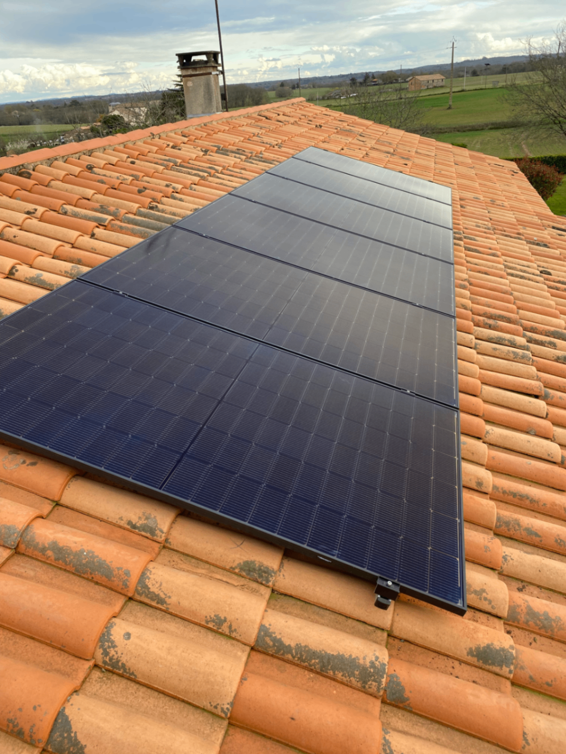 Champ de panneaux solaires sur grande toiture